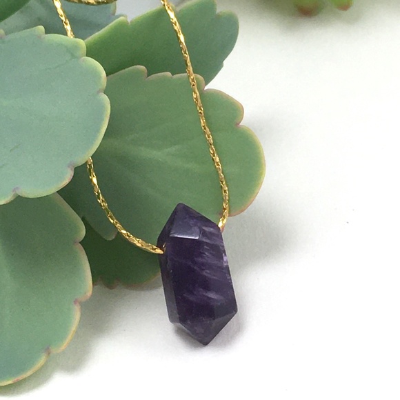 Amethyst mini Double Terminated Pendant Necklace - Picture 6 of 6